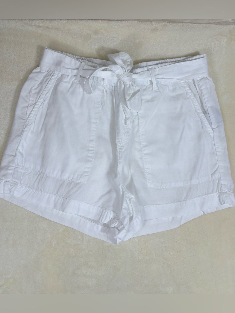 Copper Key Women’s White High-Waist Tie-Front 100% Tencel Casual Classy Shorts S